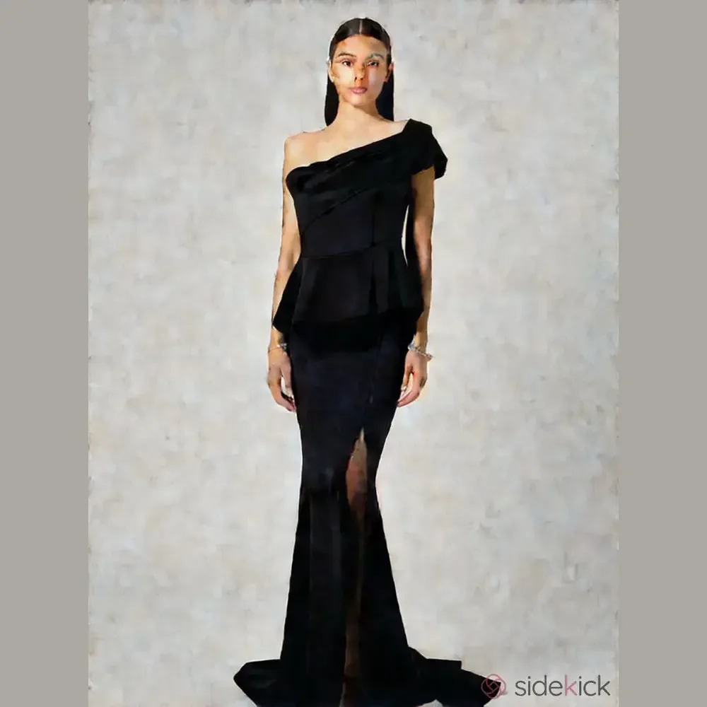 FORMAL Women’s Black Maxi Length One Shoulder side slit from hem Black Dress EUC - Picture 1 of 12